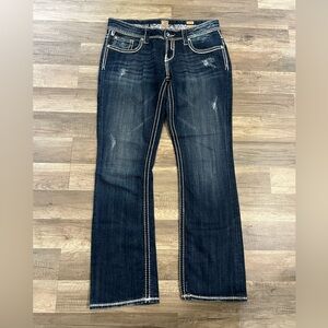 Studio 5 Woman’s Dark Wash Thick Stitch Western Bling Slim Boot Jeans Size 35